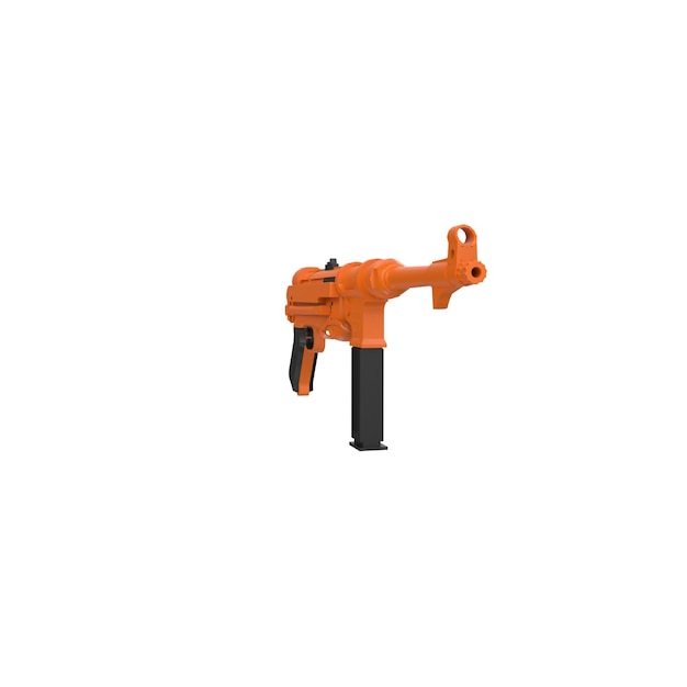 A small orange gun with a black handle and a black handle.