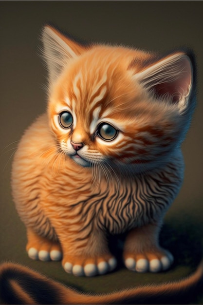 Small orange kitten sitting on top of a blanket generative ai