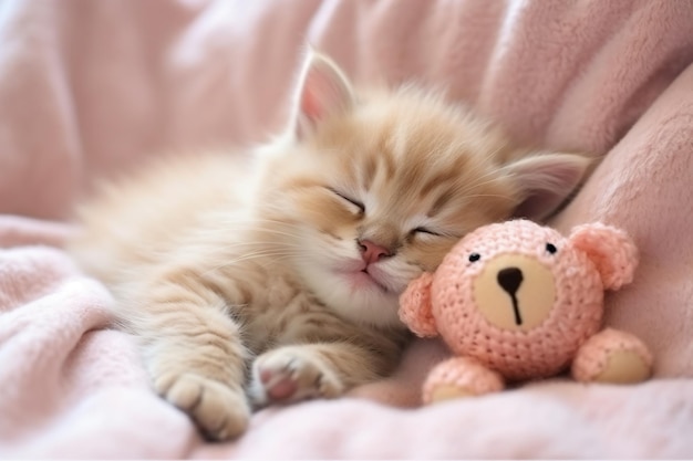 a small orange kitten sleeping in a blanket