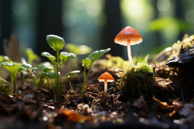 small orange mushrooms in the forest