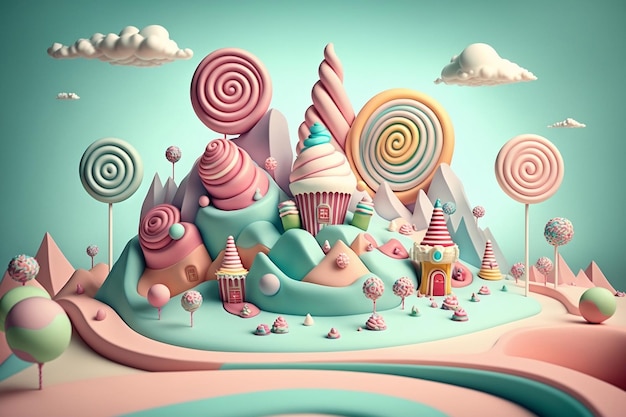 Small PastelColored Candy land A Fantasy Illustration Generative AI