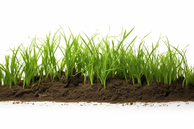 a small patch of grass grows in the soil