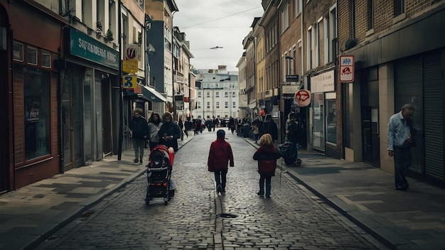 Small people or small people walk on many streets