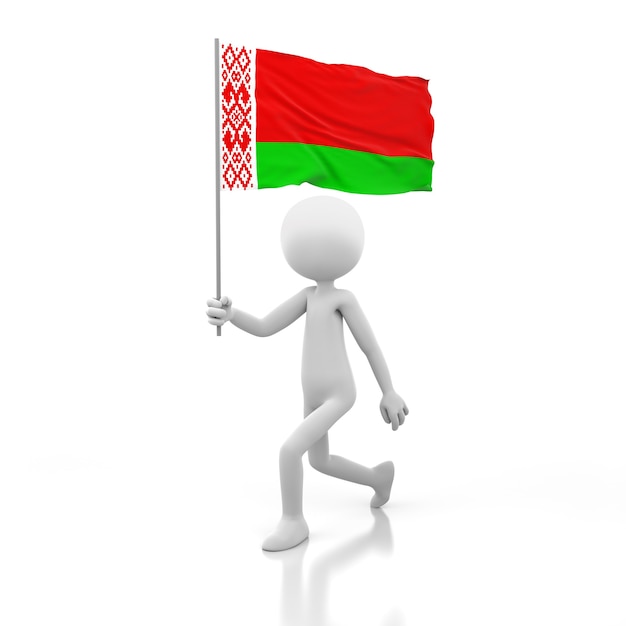 Small Person Walking with Belarus Flag in a Hand. 3D Rendering Image