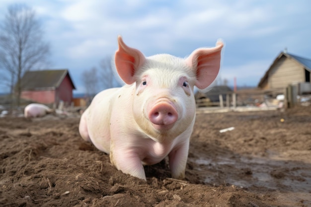 農場に立つ小豚
