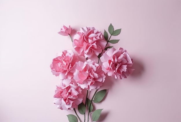 白い壁に小さなピンクの花束