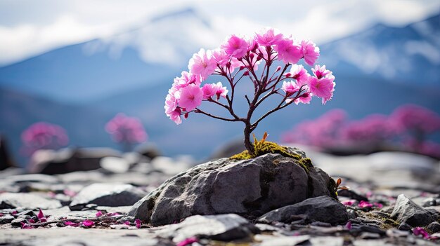 岩の上の小さなピンクの花