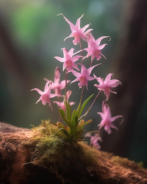 A small pink flower with the word orchids on it