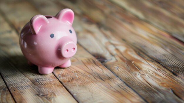 Photo small pink pig on wooden table