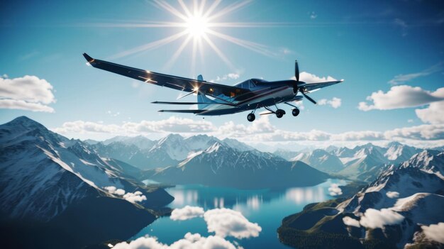 Small Plane Flying Over Mountain Range