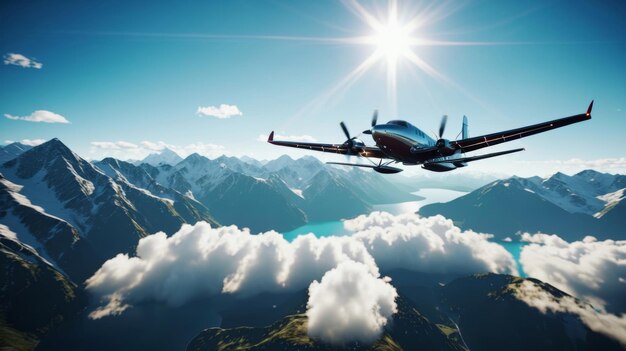 Small Plane Flying Over Mountain Range