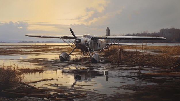 Small Plane On Wet Mud Bottom A Nostalgic And Detailed Wildlife Art