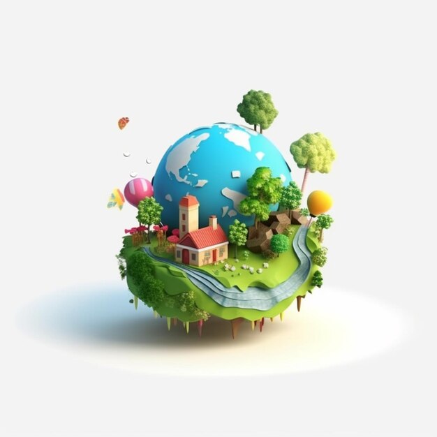 A small planet with a house on it.