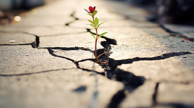 Foto piccole piante che crescono in terreni fessurati e rotti concetto di natura e speranza ia generativa