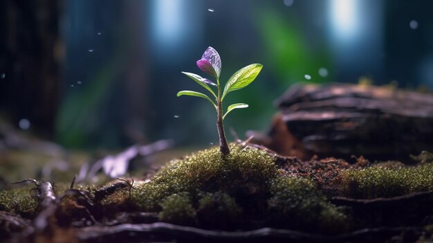 Small plant growing on the ground in the forest Nature conceptgenerative ai