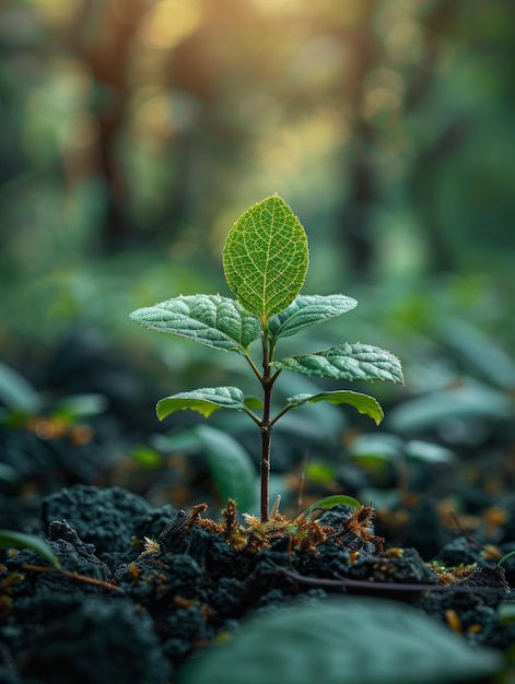 朝の光で地面で成長する小さな植物とテキストを追加するためのコピースペース