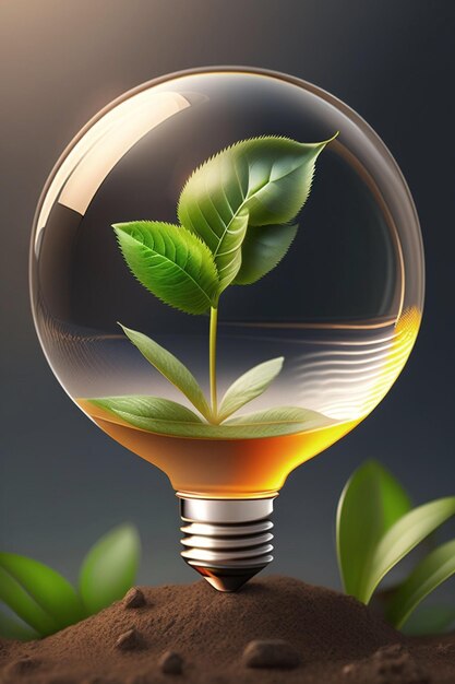 A small plant growing inside a glass lamp Generative AI_1