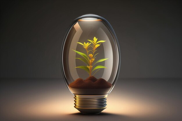 A small plant growing inside a glass lamp Generative AI_8