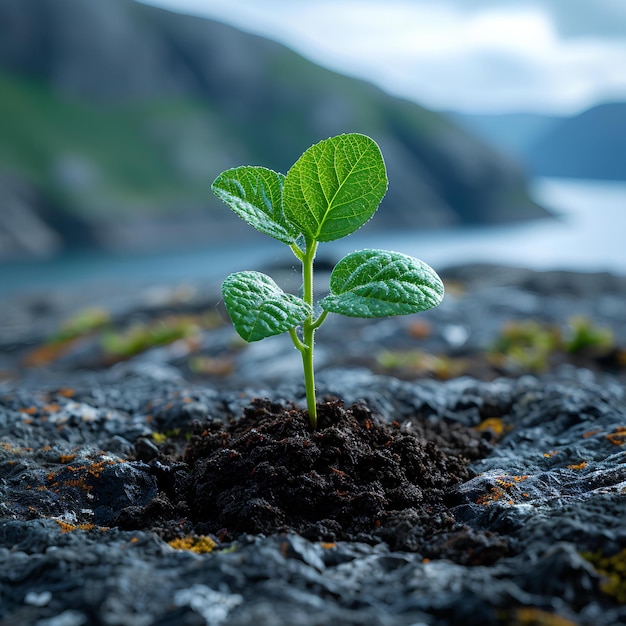 A small plant growing out of the ground