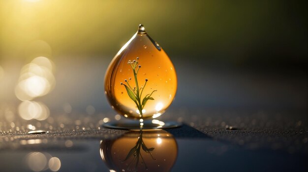 写真 水滴の中の小さな植物