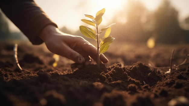 Small plant into round for concept design Agriculture background Natural background Earth nature care concept Organic concept