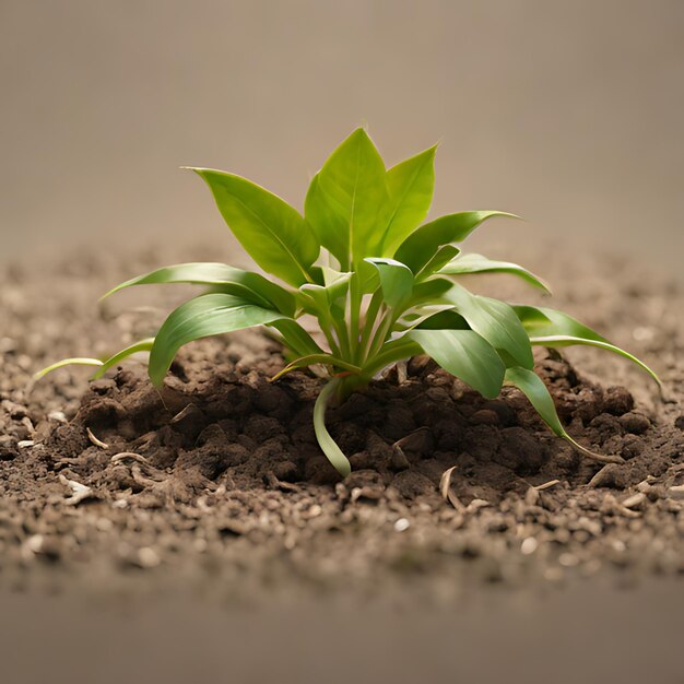 Photo a small plant is growing in a dirt patch