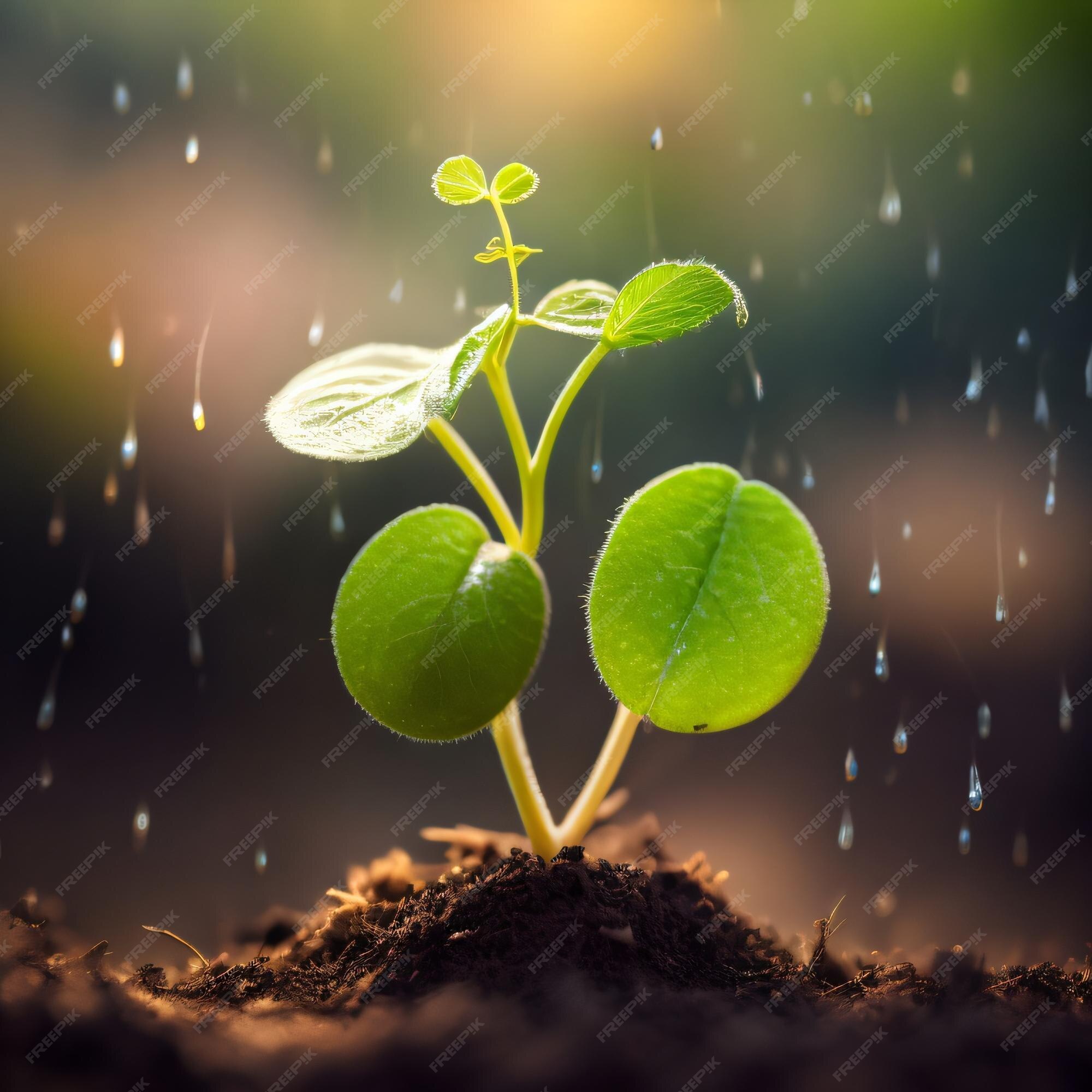 HD wallpaper: green, grow, grow up, plant, rain, single, singular