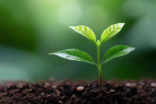 小さな植物が土の中に生えています。