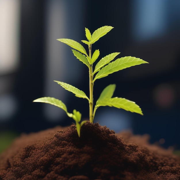 小さな植物が土の中に生えています。