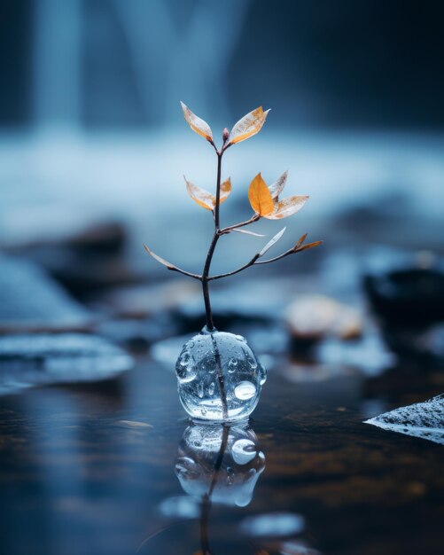 a small plant is sitting in a vase of water