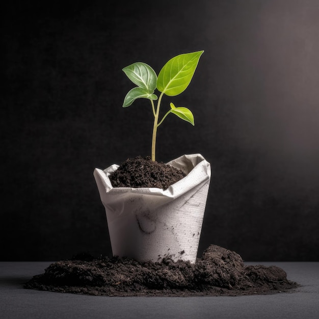 A small plant is in a small pot