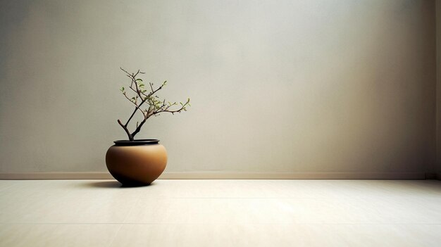 Photo a small plant in a pot on the floor