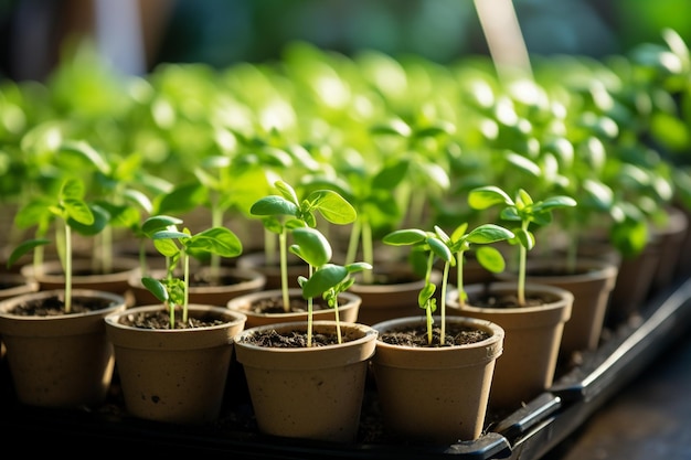 Photo small plant sprouts in pots on a vertical farm photo