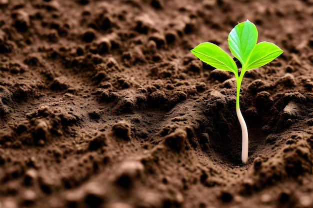 小さな植物が土の中で芽を出します。