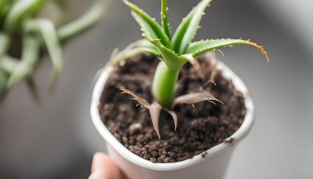 Photo a small plant in a white pot has a green plant in it