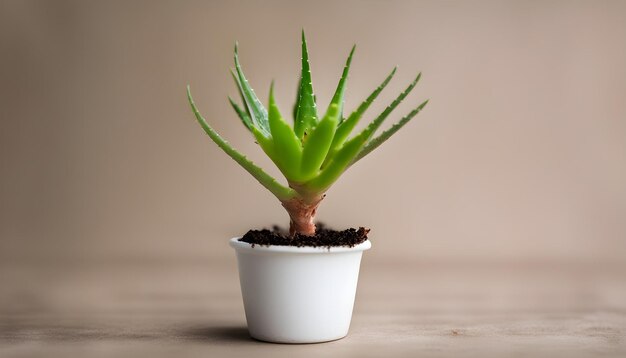 Photo a small plant in a white pot is sitting on a table