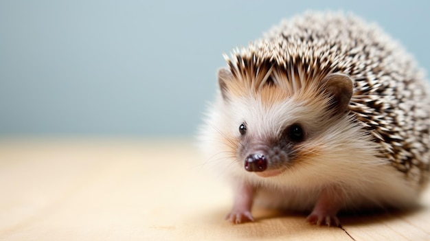 a small porcupine on a wood surface