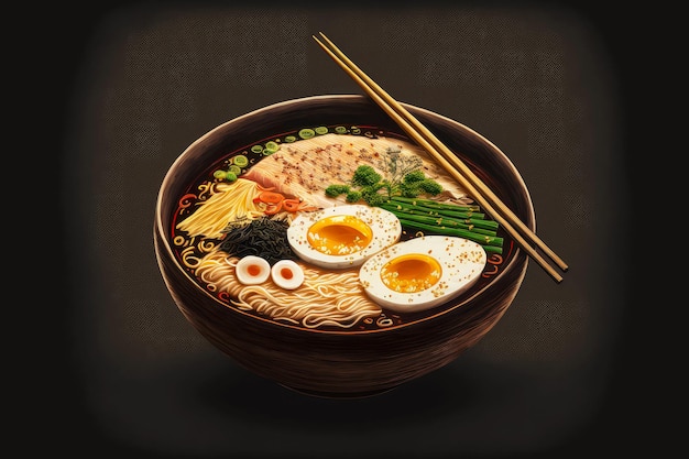 Small portion of japanese tonkotsu ramen bowl with onions and egg