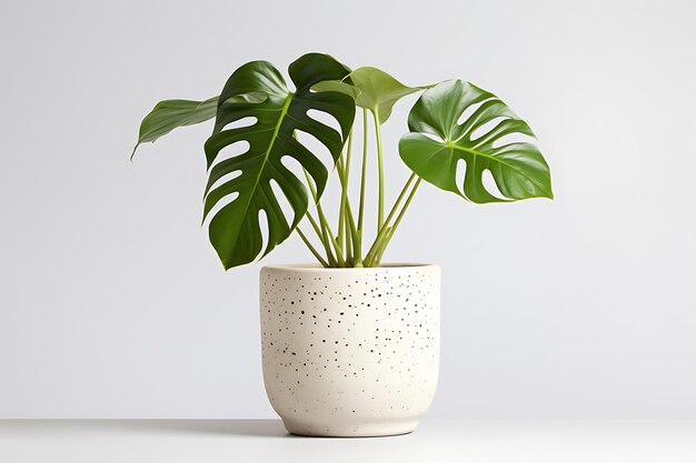 a small potted monstera plant