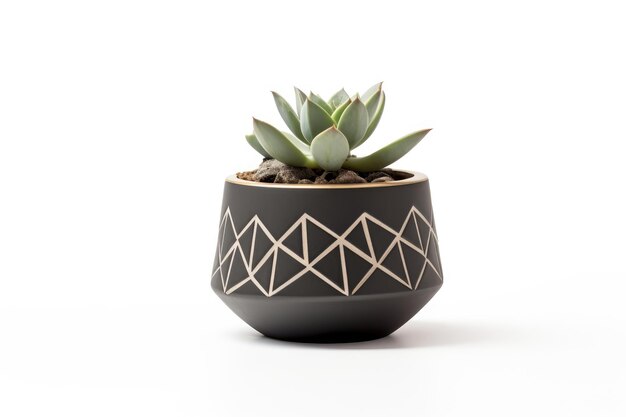 Photo small potted plant with geometric design on a white or clear surface png transparent background