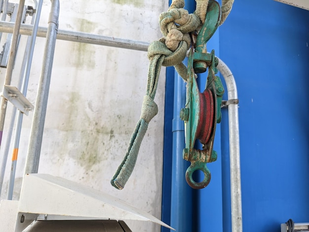 Small pulley on wire robe for lifting material on power plant project