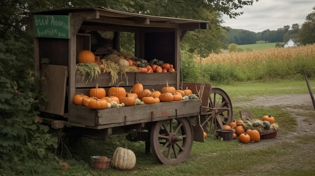 A small pumpkin stand with a sign that says'no pumpkins'on it