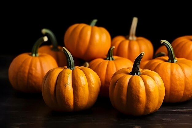 Small Pumpkins On Table Black Background Text