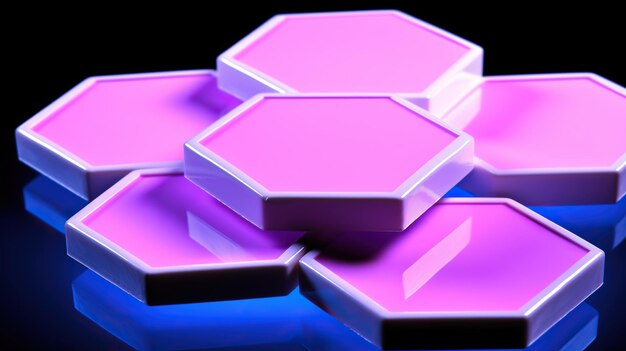 small purple hexagon shapes on a black surface Digital concept illustration painting
