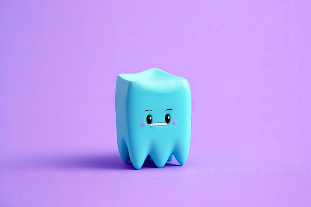 Small purple tooth on blue background cute tooth