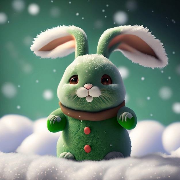 Маленький кролик в шляпе Санты на зимнем фоне