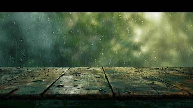 The small raindrops on the window glass in the rainy season intersect with the green backdrop