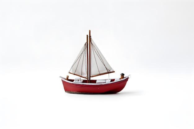 Photo a small red boat with a white background and the word 