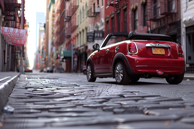 Photo a small red car parked on the side of a street