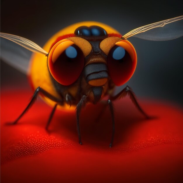 A Small red fly spooky close up in focus colorful midnight